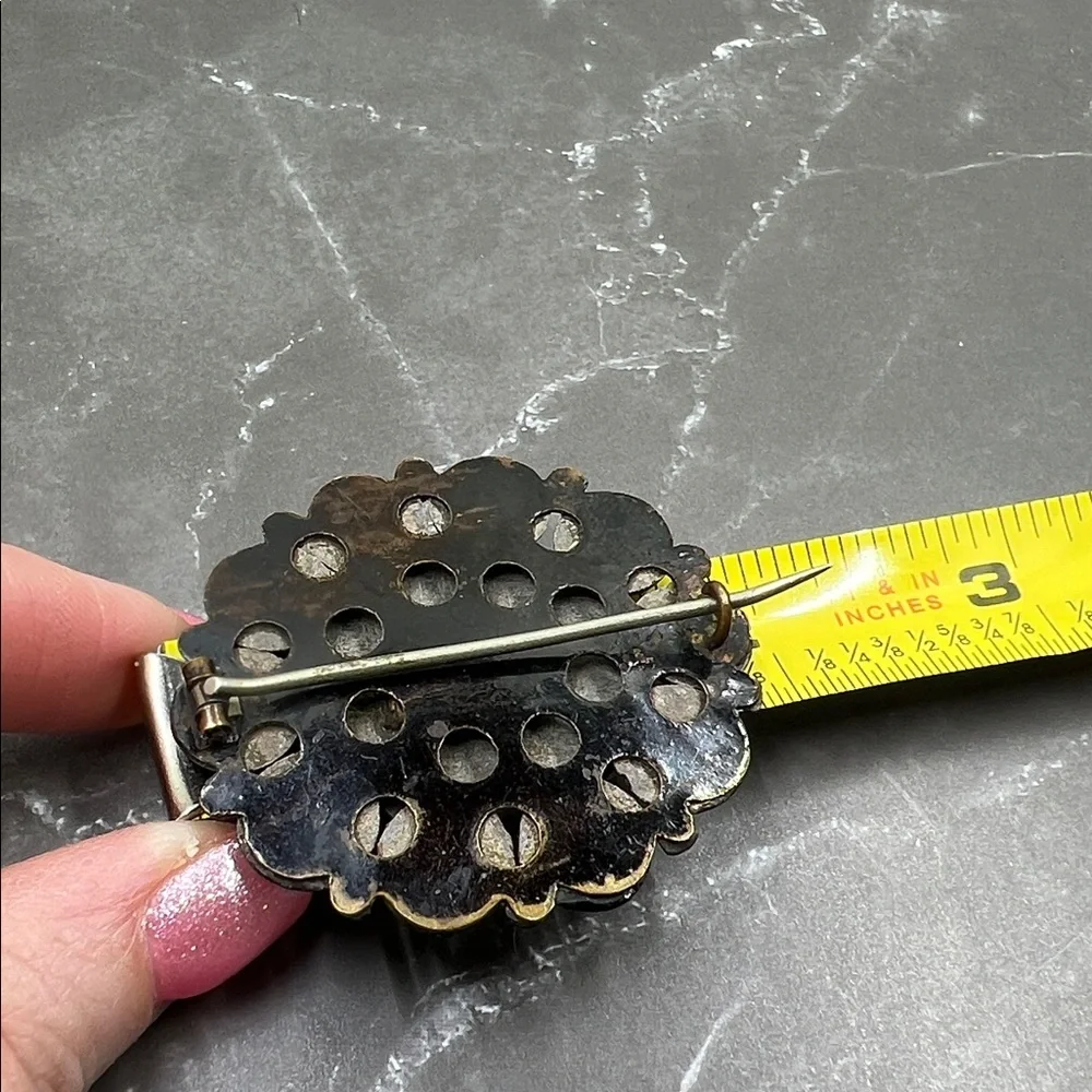 Rare Antique Victorian Black Enamel Mourning Brooch Pin - Picture 8 of 9